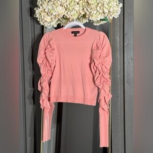 QED London Pink Long Sleeve Ruched Crop Blouse